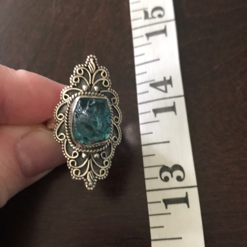 Neon blue Apatite sterling silver ring size 6 - Picture 3 of 5